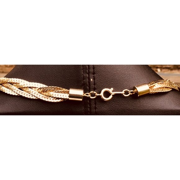 Vintage Four Strand Braided Flat Chain Necklace in Gold Tone Metal - Picture 3 of 3